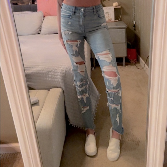 American Eagle Distressed Ripped Jeans Size 12 XLong - Picture 12 of 14